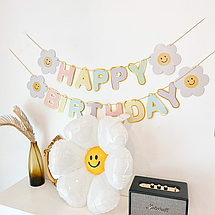 Гірлянда розтяжка паперова Happy Birthday з ромашками | Макарун, фото 4