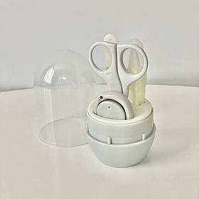 Дитячий гігієнічний набір 4 предмети ножиці + пилка + кусачки + пінцет у футлярі Mumlove Сірий