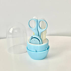 Дитячий гігієнічний набір 4 предмети ножиці + пилка + кусачки + пінцет у футлярі Mumlove Блакитний