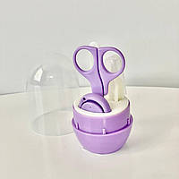 Детский гигиенический набор 4 предмета ножницы + пилочка + кусачки + пинцет в футляре Mumlove Фиолетовый