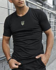 Чоловіча патріотична футболка бавовняна чорна з гербом України тризуб на грудях, фото 4