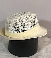 Шляпа кружевная федора для девочек молочного цвета 50- 52 см