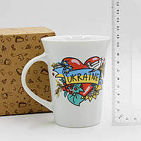 Кружка для чая/кофе белая, чашка с надписью "Серце Україна", универсальная кружка 360 мл топ