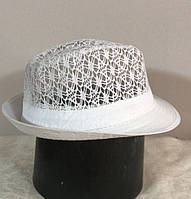 Шляпа федора молочная кружевная детская 50-52 см