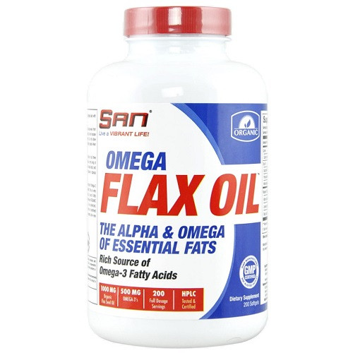 Вітаміни омега 3 SAN Omega Flax Oil (Organic) (200 капсул.)(термін до 09/2024)