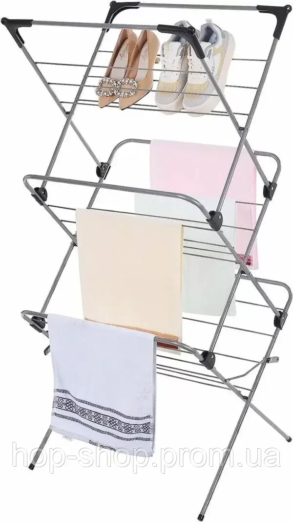 Компактная раскладная -х уровневая сушилка Rainberg для белья и одежды в ванную на балкон напольная стальная - фото 6 - id-p1883376977
