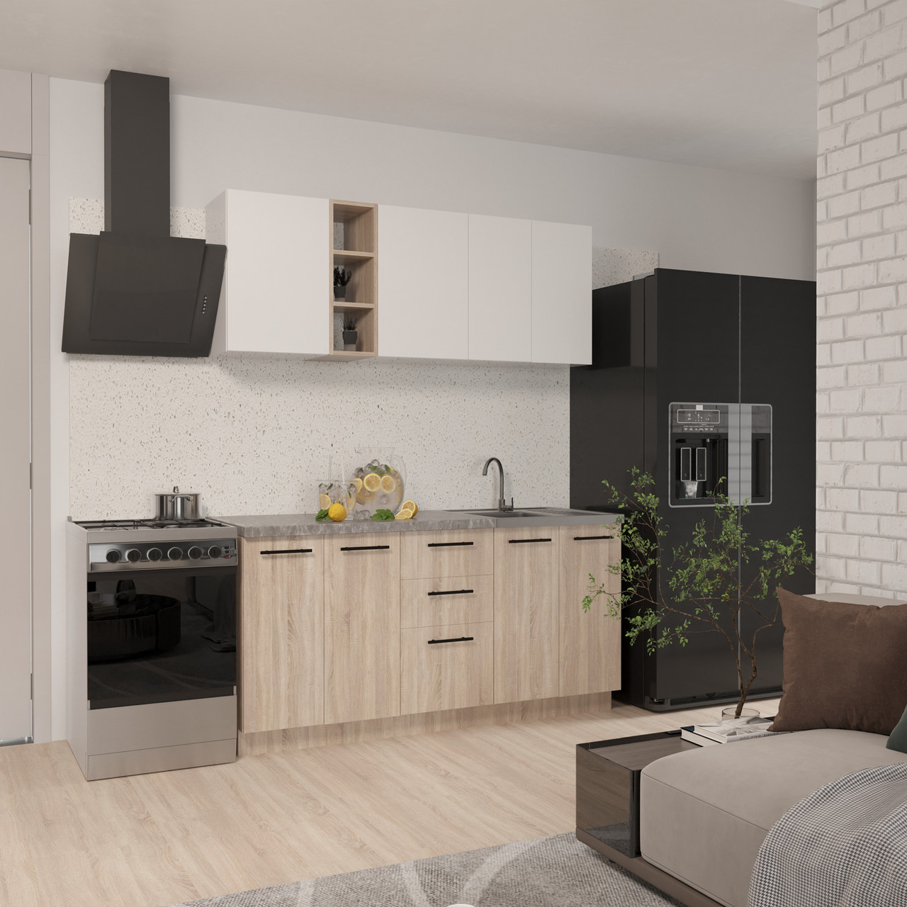Готова Кухня Стиль Comfort 2,0 м Дуб Сонома / білий зі стільницею