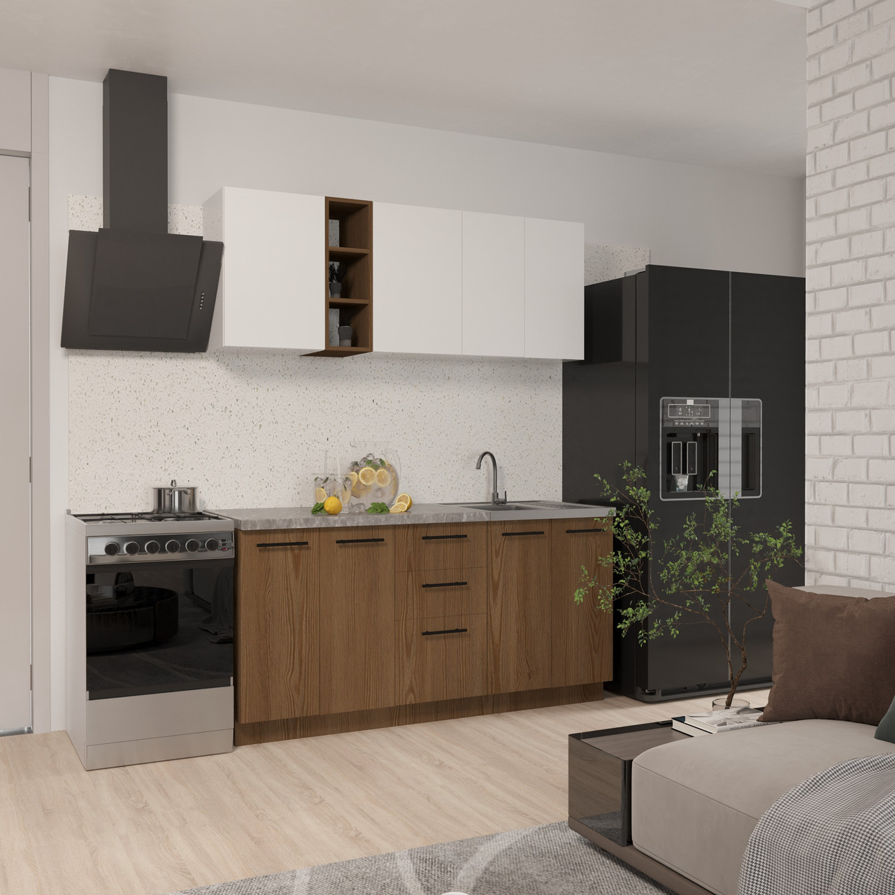 Готова Кухня Стиль Comfort 2,0 м Дуб Родос / білий зі стільницею