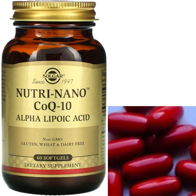 Альфа-ліпоєва кислота і Коензим Q-10 Solgar Nutri-Nano CoQ-10 Alpha Lipoic Acid 60 softgels