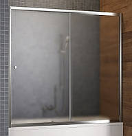Штора на ванну 150х140 см матове скло огорожа для ванни сірий профіль дві секції