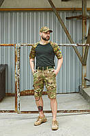 Летняя военная форма: шорты мультикам + футболка хаки + ремень хаки + кепка мультикам |