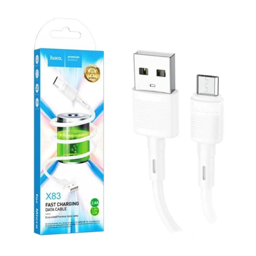 Кабель Hoco X83 Pisces Cable USB to MicroUSB 2,4A 1m White