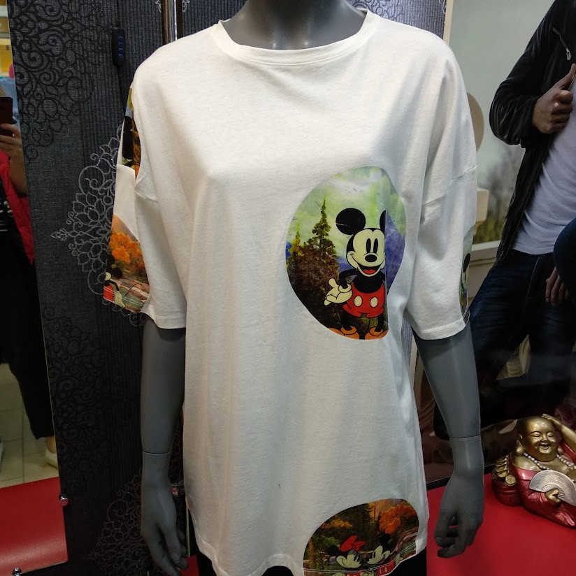 Жіноча біла футболка оверсайз Мікі, фото 1