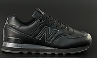 Мужские кроссовки New Balance черные натуральная кожа на шнуровке