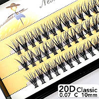 Nesura Eyelash Classic 20D, 0,07, изгиб C, 10 мм, 60 пучков Ресницы пучки Несура Классик 20д