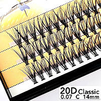 Nesura Eyelash Classic 20D, 0,07, изгиб C, 14 мм, 60 пучков Ресницы пучки Несура Классик 20д