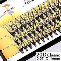 Вії Nesura Eyelash Classic 20D, 0,07, вигин C, 16 мм, 60 пучків накладні вії пучки Несура 20д класік