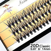 Nesura Eyelash Classic 20D, 0,07, изгиб D, 14 мм, 60 пучков Ресницы пучки Несура Классик 20д