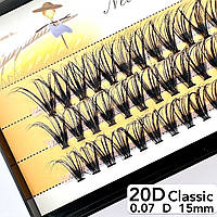 Вії Nesura Eyelash Classic 20D, 0,07, вигин D, 15 мм, 60 пучків накладні вії пучки Несура 20д класік