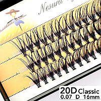 Nesura Eyelash Classic 20D, 0,07, изгиб D, 16 мм, 60 пучков Ресницы пучки Несура Классик 20д