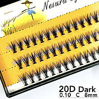 Nesura Eyelash 20D Dark, 0,10, изгиб C, 8 мм, 60 пучков премиум Ресницы Несура 20д густые