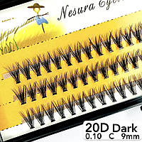 Nesura Eyelash 20D Dark, 0,10, изгиб C, 9 мм, 60 пучков премиум Ресницы Несура 20д густые