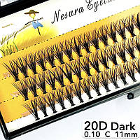 Nesura Eyelash 20D Dark, 0,10, изгиб C, 11 мм, 60 пучков премиум Ресницы Несура 20д густые