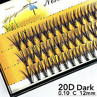 Nesura Eyelash 20D Dark, 0,10, изгиб C, 12 мм, 60 пучков премиум Ресницы Несура 20д густые