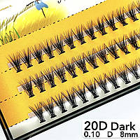 Nesura Eyelash 20D Dark, 0,10, изгиб D, 8 мм, 60 пучков премиум Ресницы Несура 20д густые