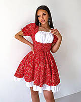 Женское летнее короткое платье во французском стиле. Размеры: 42-44, 44-46 Цвета: красный, голубой.