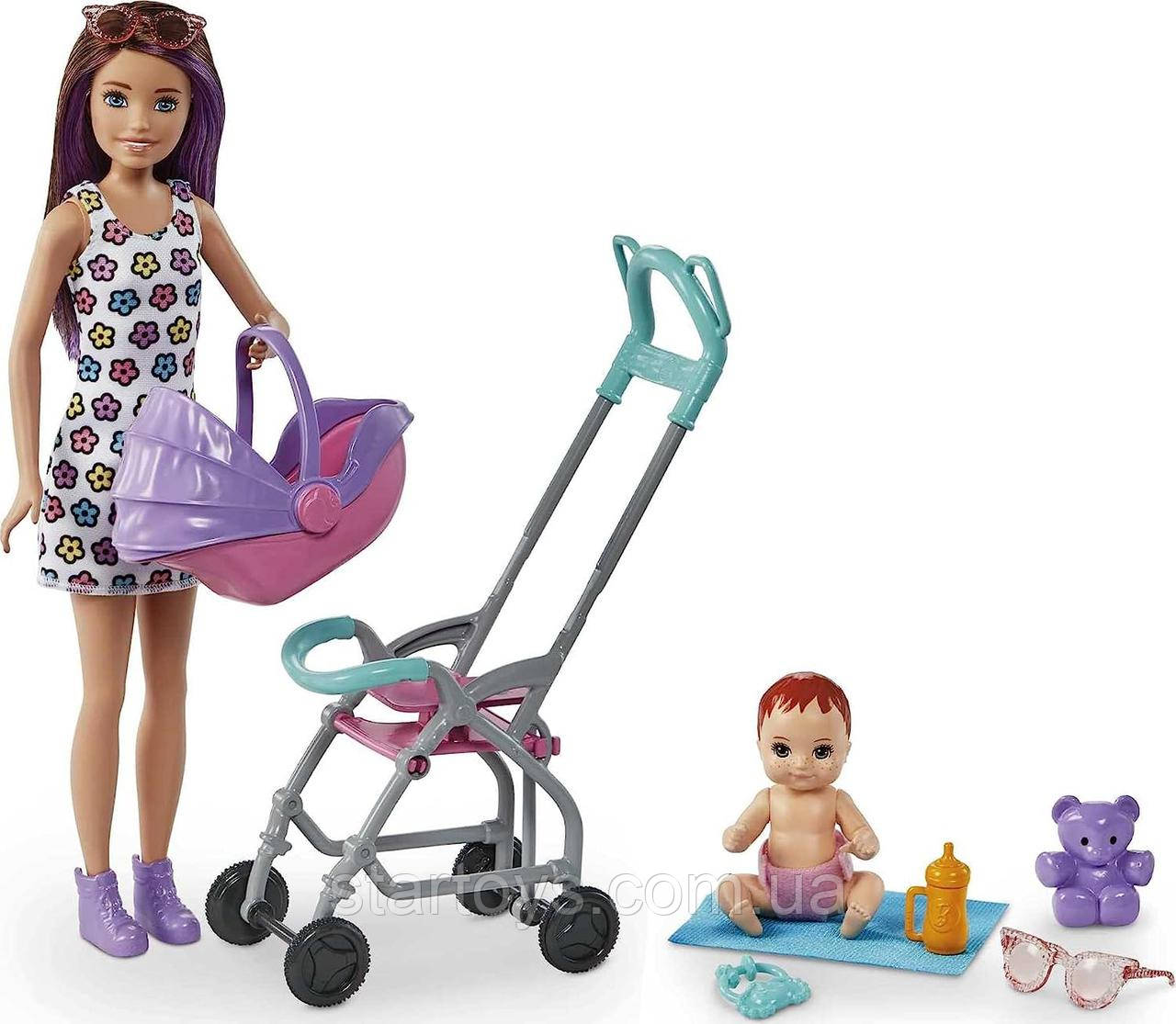 Лялька Барби Скиппер Няня с коляской и пупсом Barbie Skipper Babysitters Inc. Playset with Brunette Doll GXT34