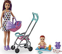 Кукла Барби Скиппер Няня с коляской и пупсом Barbie Skipper Babysitters Inc. Playset with Brunette Doll GXT34