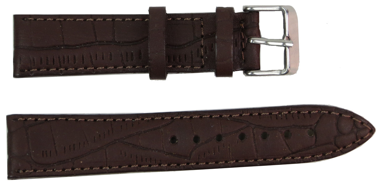 Шкіряний ремінець для годинника під крокодила Mykhail Ikhtyar Ш22 мм коричневий, фото 1