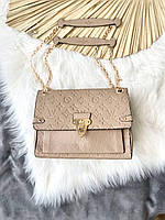 Женская сумка Louis Vuitton Chain Total Beige Турция Экокожа бежевая маленькая на плечо