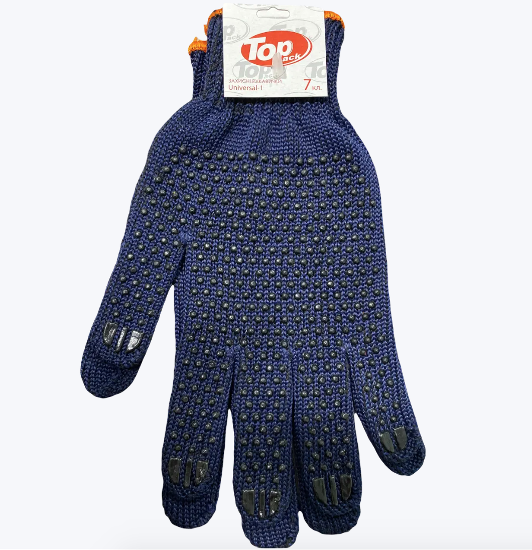 Рукавички трикотажні Toppack сині Uni-1 з нанесенням ПВХ точки XL 7 клас