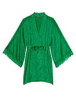 Атласный халат Victoria's Secret Lace Inset Jacquard Robe Green XS/S