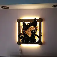 Панно светильник на стену ручной работы черные коты