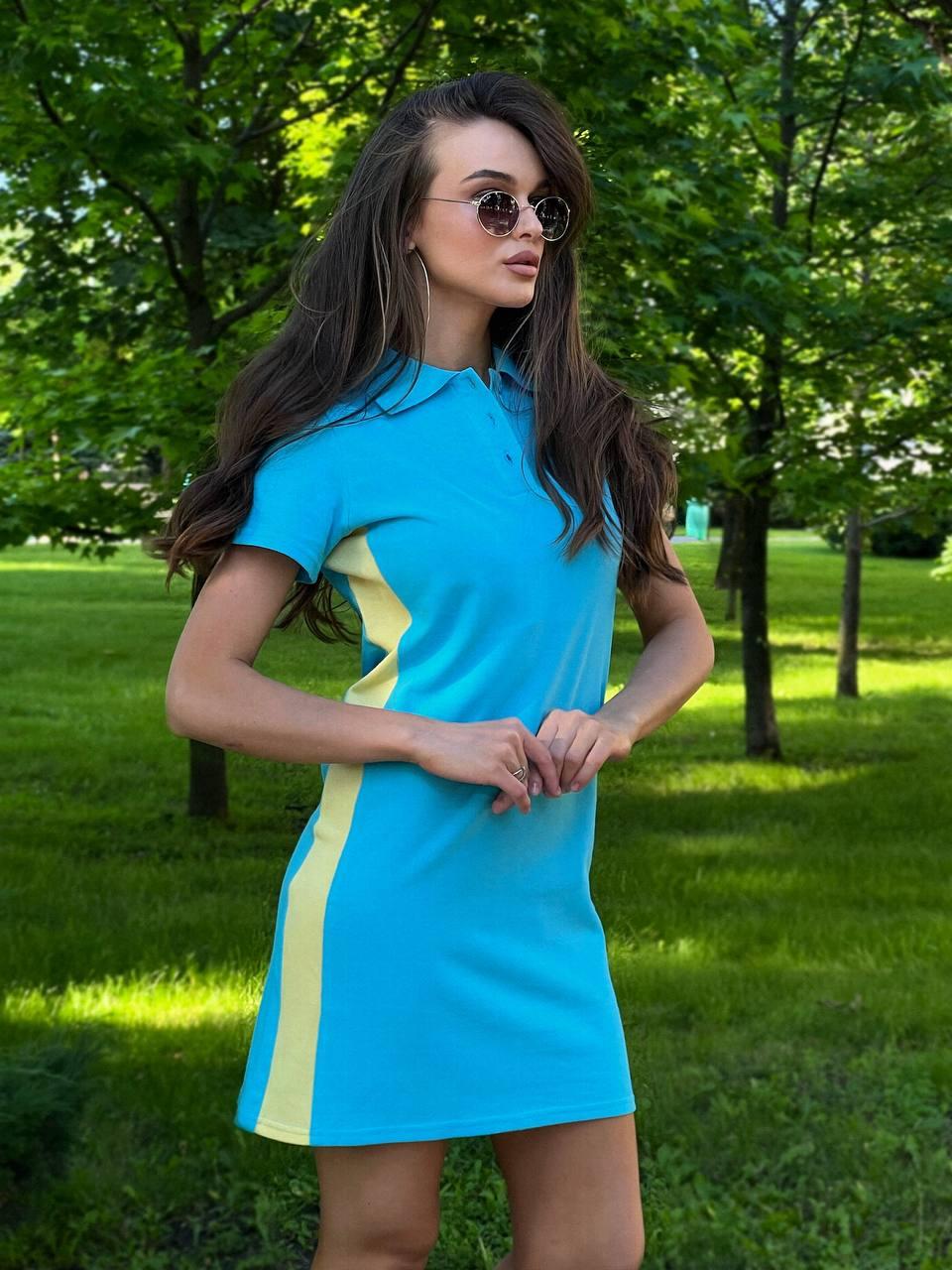 Пряме плаття поло з коротким рукавом з лампасами та сорочковим коміром (р. 42-50) 55035353, фото 1