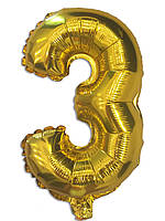 Куля цифра 3 фольгована золото 35 см.