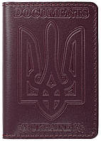 Кожаная обложка на id паспорт, для документов права, техпаспорт, документница Герб, Тризуб Villini 019 Бордо