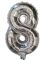 Куля цифра 8 фольгована срібло 35 см.