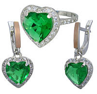 Серебряное кольцо и серебряные серьги в форме сердца - яркий комплект украшений