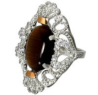 Серебряное кольцо с золотыми накладками "Джамала" улексит - прекрасное женское украшение