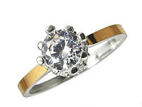 Серебряное кольцо с золотыми накладками Миледи - женское кольцо из серебра 925 пробы с золотыми накладками