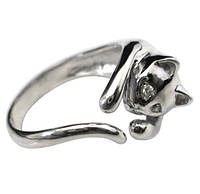 Серебряное женское кольцо Кошка - колечко в виде очаровательной кошечки