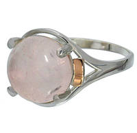 Женское серебряное кольцо с золотыми пластинами "Ирис" розовый кварц.