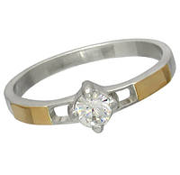 Женское серебряное кольцо с золотыми пластинами и сияющим фианитом "Чувство"