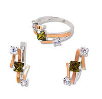 Серебряный набор с золотыми накладками Торонто - стильные серебряные серьги и кольцо