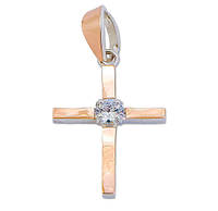 Женский крестик из серебра и золота - серебряный крестик с золотыми пластинами