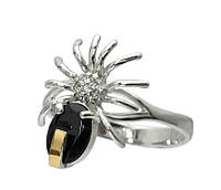 Женское серебряное кольцо в виде паучка из серебра с фианитами и золотыми вставками